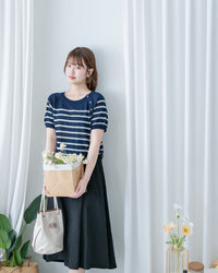 Nautical Knit Top 夏日側鈕扣裝飾條紋線衫/ TP9218