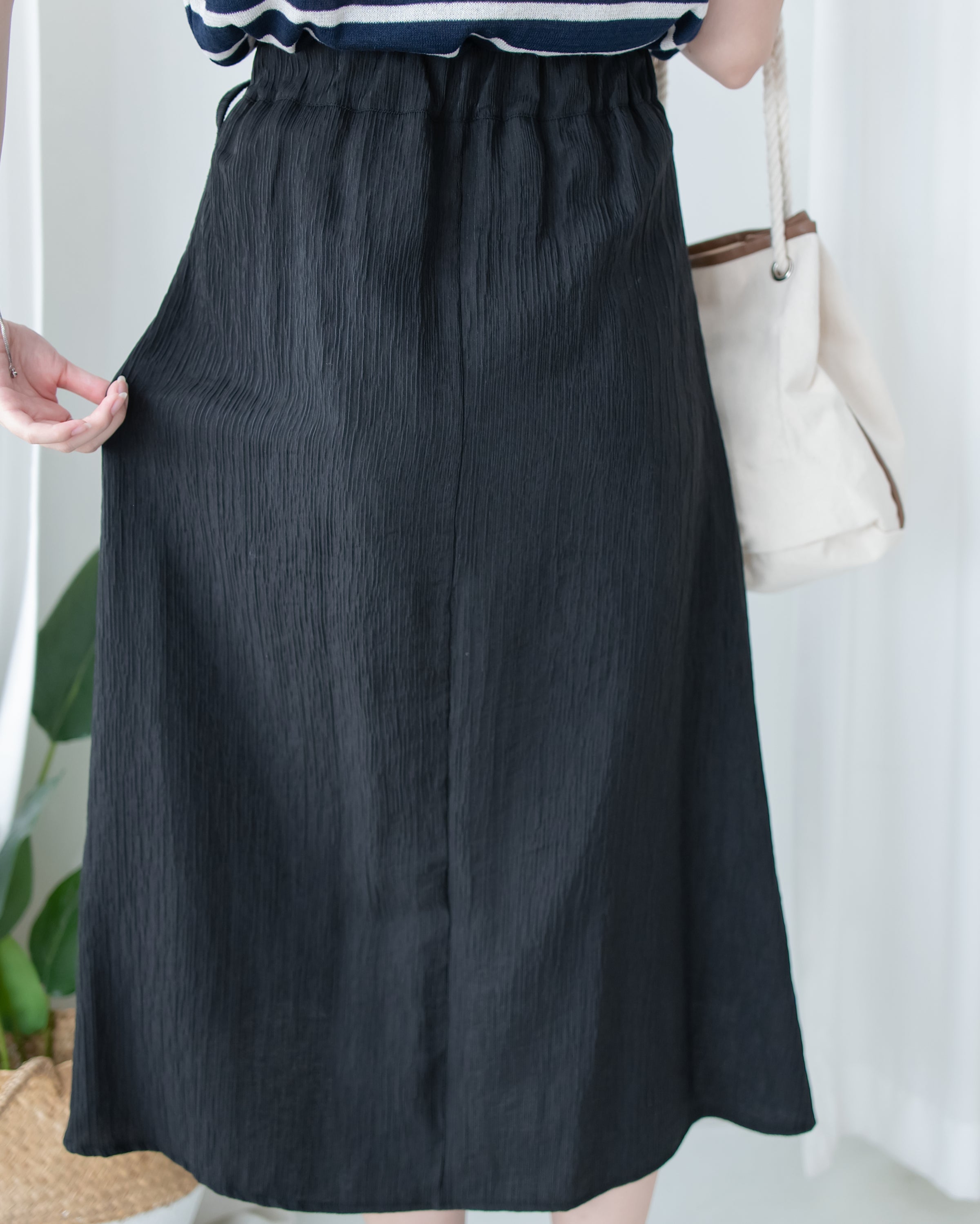 Ribbon Knot Pleated Skirt 側蝴蝶結顯瘦褶疊流線質感傘裙/ SK8939