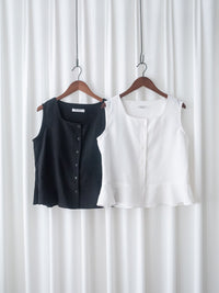 Sleeveless Square Neck Chiffon Top 方領無袖細荷葉衣尾雪紡上衣/ BU9113