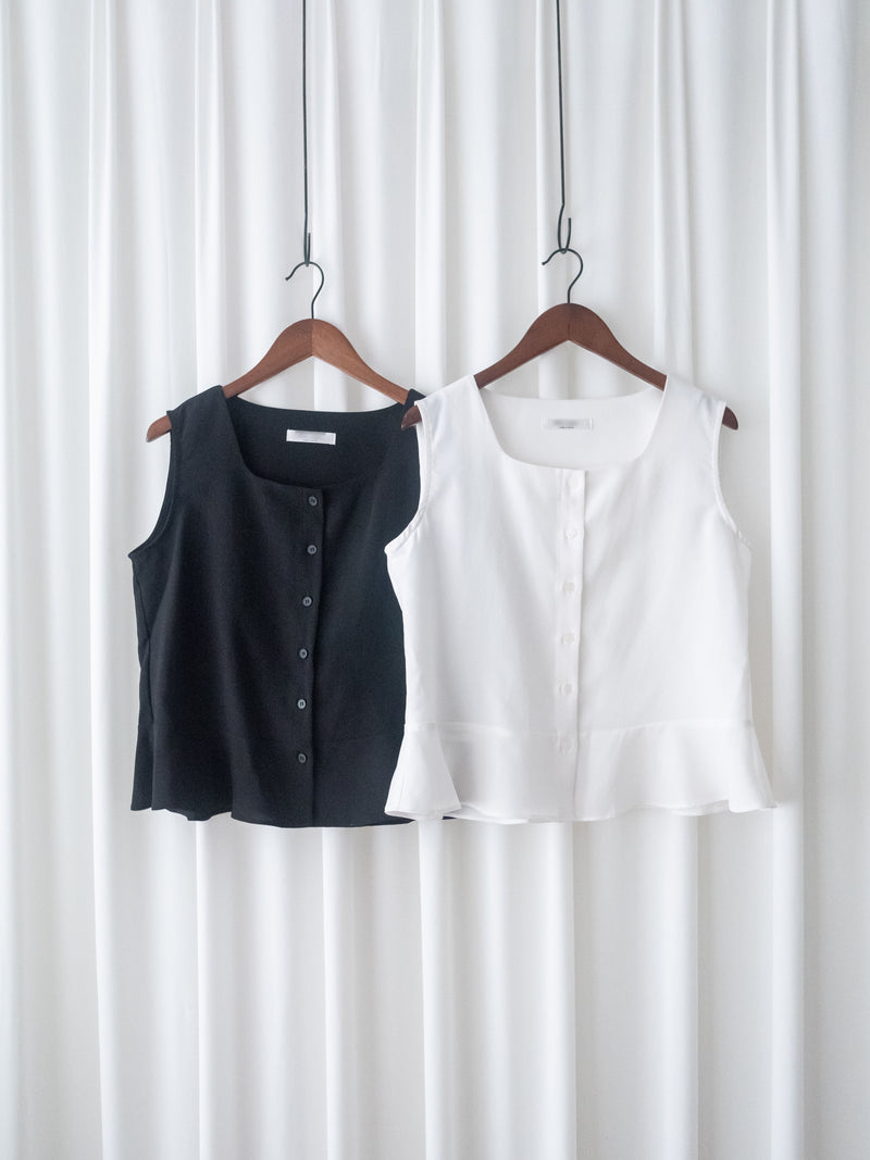 Sleeveless Square Neck Chiffon Top 方領無袖細荷葉衣尾雪紡上衣/ BU9113