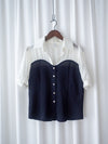 Spliced Blouse 深藍拼接設計不貼假修腰上衣/ BU9114