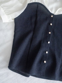 Spliced Blouse 深藍拼接設計不貼假修腰上衣/ BU9114