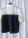 Spliced Blouse 深藍拼接設計不貼假修腰上衣/ BU9114