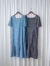 Square Neck Floral Dress 單色光影印花方領口袋連身裙/ DS9975