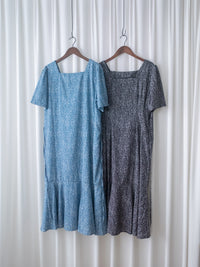 Square Neck Floral Dress 單色光影印花方領口袋連身裙/ DS9975