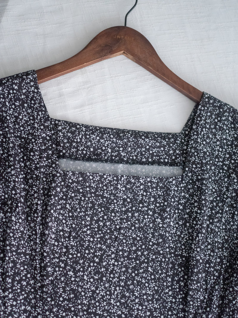 Square Neck Floral Dress 單色光影印花方領口袋連身裙/ DS9975