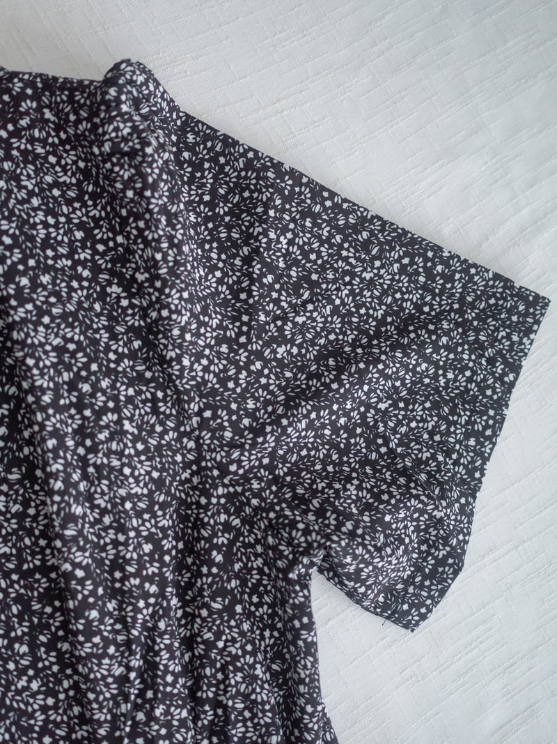 Square Neck Floral Dress 單色光影印花方領口袋連身裙/ DS9975