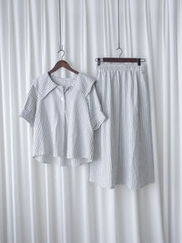 Stripe Set 黑白條紋翻領口袋連身套裝/ SE8087 (pre-order 9月7日截單)