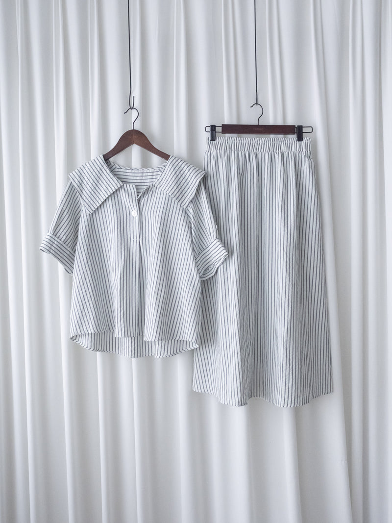 Stripe Set 黑白條紋翻領口袋連身套裝/ SE8087 (pre-order 9月7日截單)