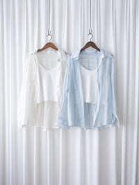 Sheer Stripe Shirt 輕透條紋微V領吊帶襯衫套裝/ BU9116 (Pre-order 淡黃條紋 9月7日截單)