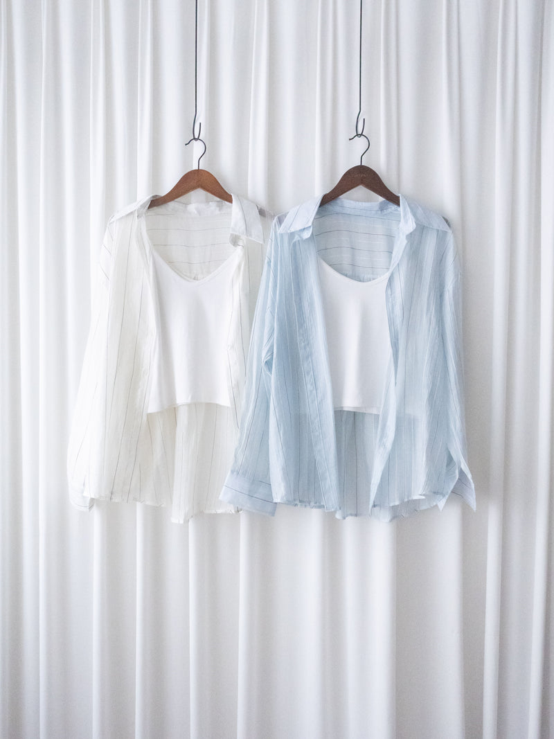 Sheer Stripe Shirt 輕透條紋微V領吊帶襯衫套裝/ BU9116 (Pre-order 淡黃條紋 9月7日截單)