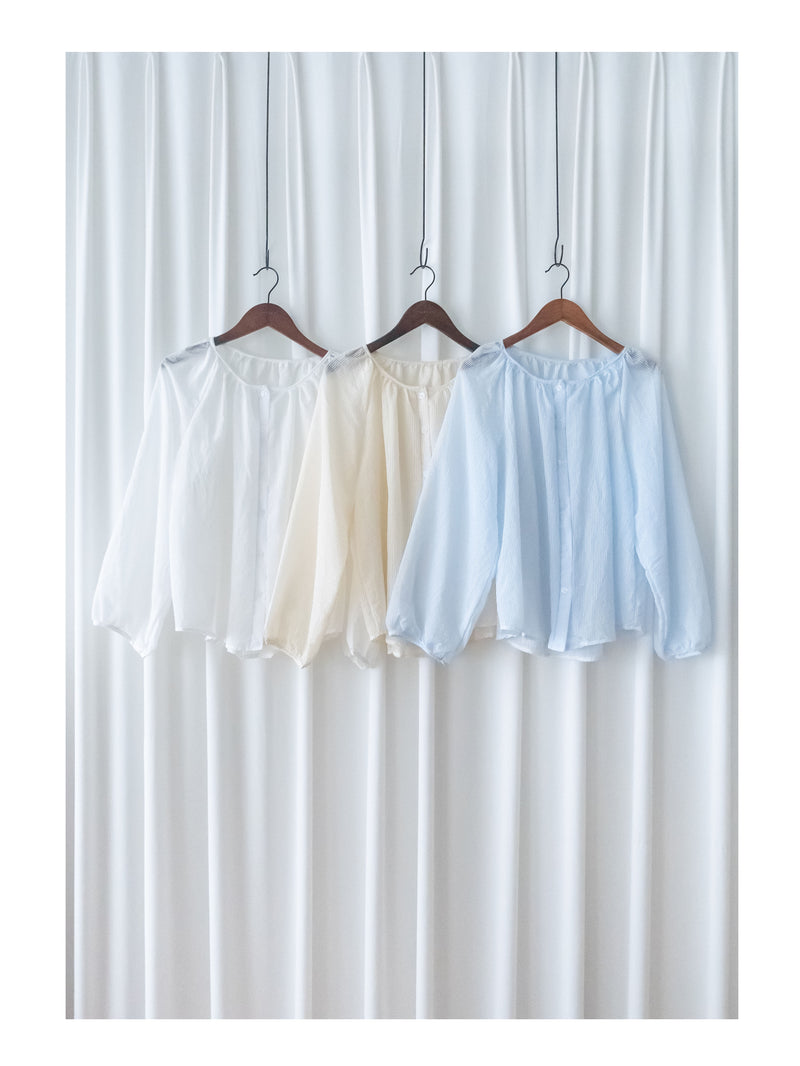 Bubble Sleeve Shirt 仿恤衫直條紋泡泡袖上衣/ BU9118
