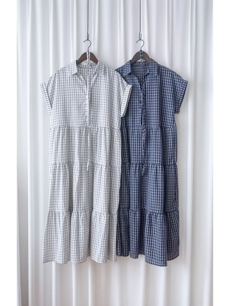 Check Dress 格子V形恤衫領口連身裙/ DS9984