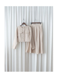 Beige Skirt Set 溫柔杏色十字線棉精緻鈕扣套裝/ SE8089