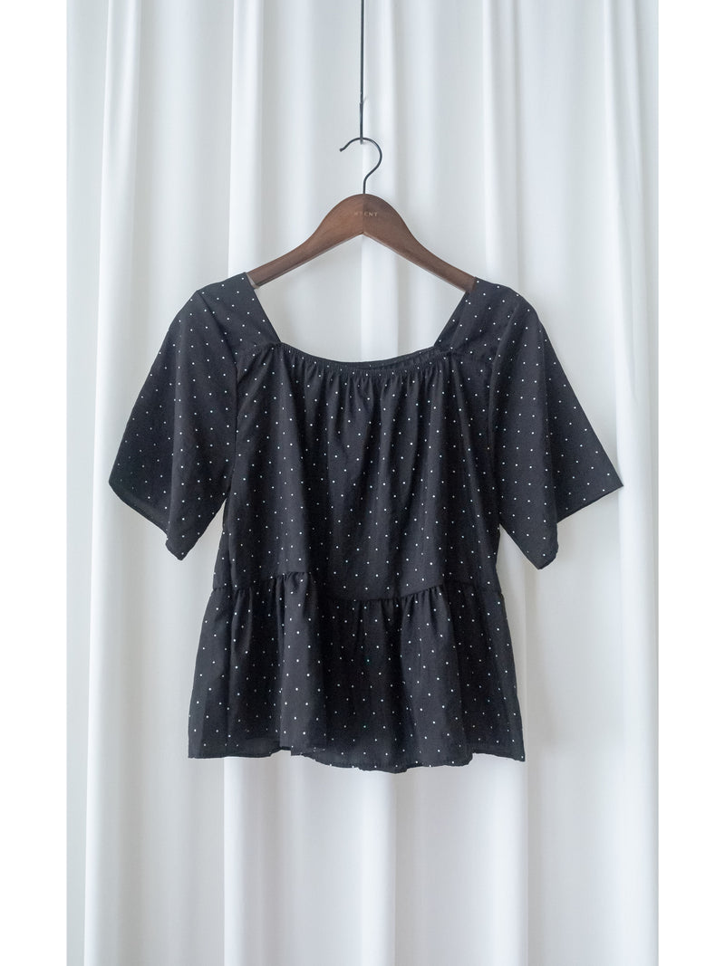 Polka Dot Blouse 黑色橡筋方領點點上衣/ BU9119