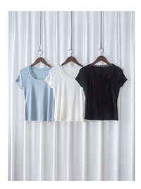 Lace Collar Top 顯瘦修身彈性蕾絲圓方領上衣/ TP9183