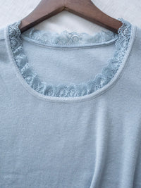 Lace Collar Top 顯瘦修身彈性蕾絲圓方領上衣/ TP9183