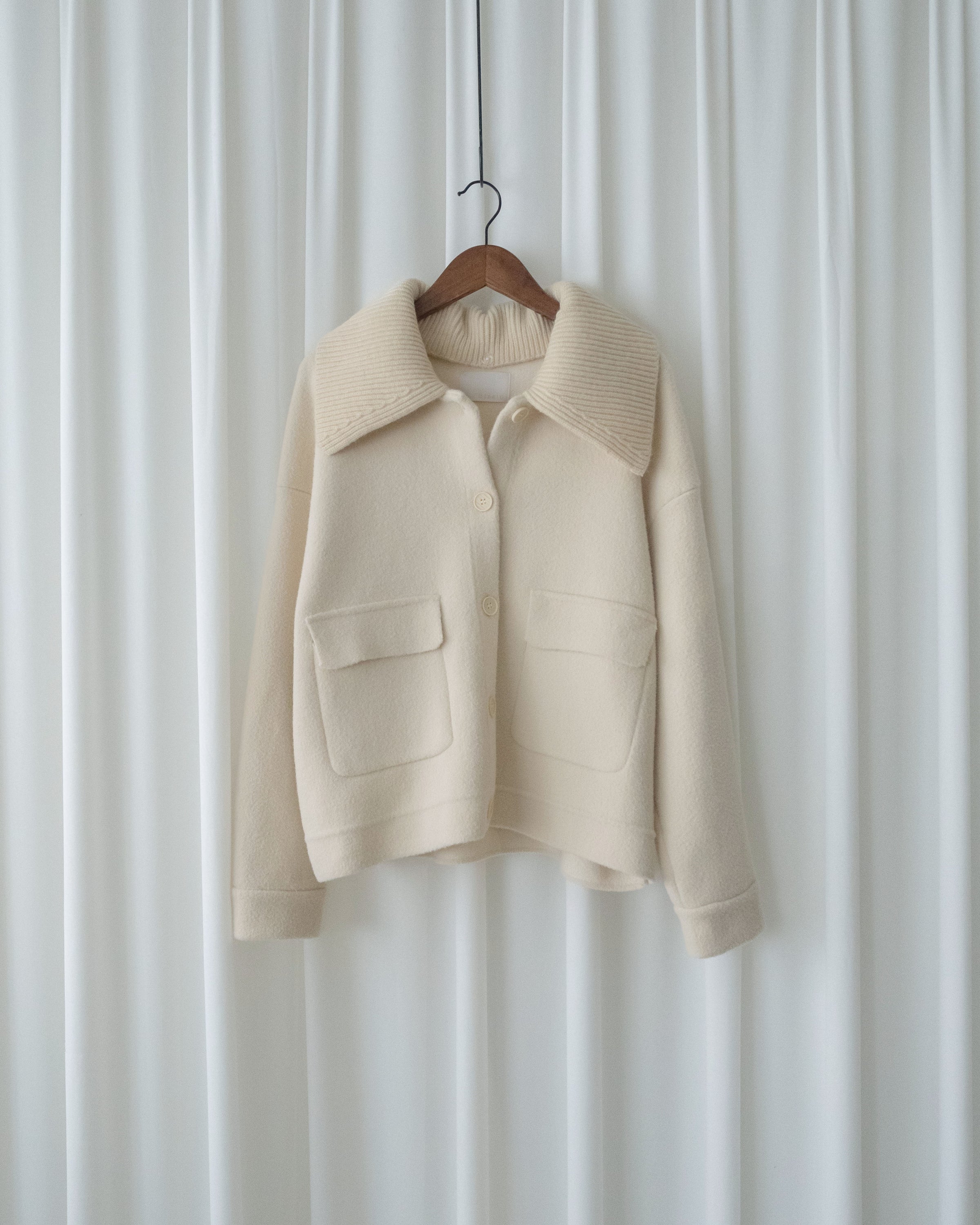 Knit Collar Coat （可折卸）針織領口綿綿微絨大衣/ JK8128