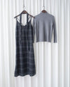 Check Set 後交叉帶吊帶格紋連身裙 （一Set兩件）/SE8096
