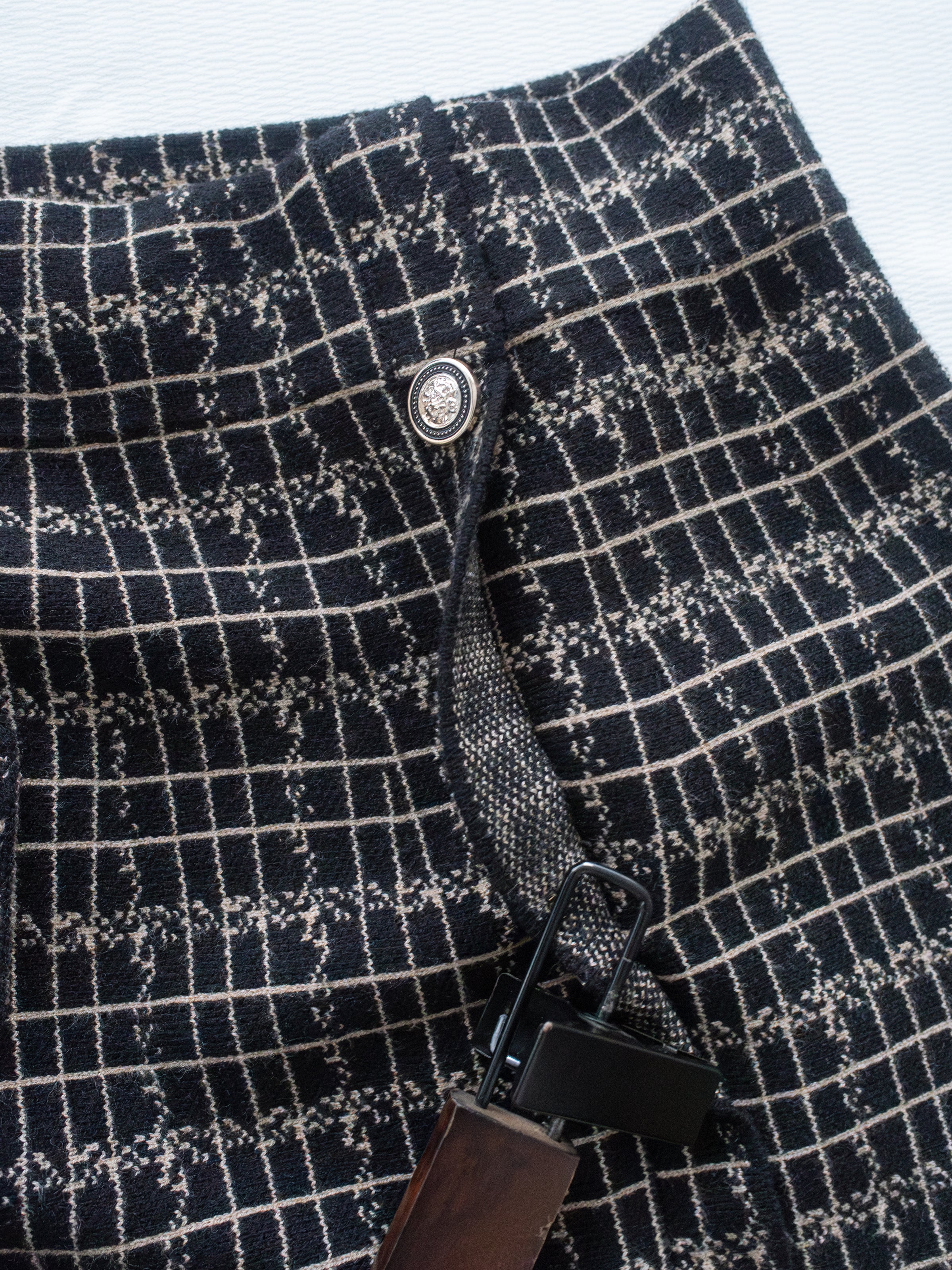 Checked Skirt 彈性A字立體微開衩格紋裙/ SK8918