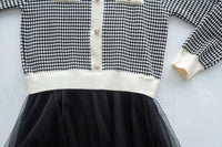 COCO Dress 優雅千鳥格紋黑色紗裙假兩件連身裙/ DS1033