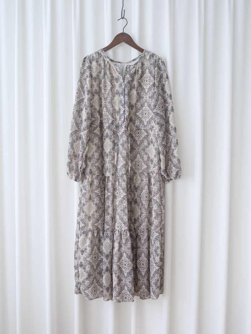 【intent X Korea label】Geometric Dress 菱格圖騰印雪紡連身裙/ DS1046