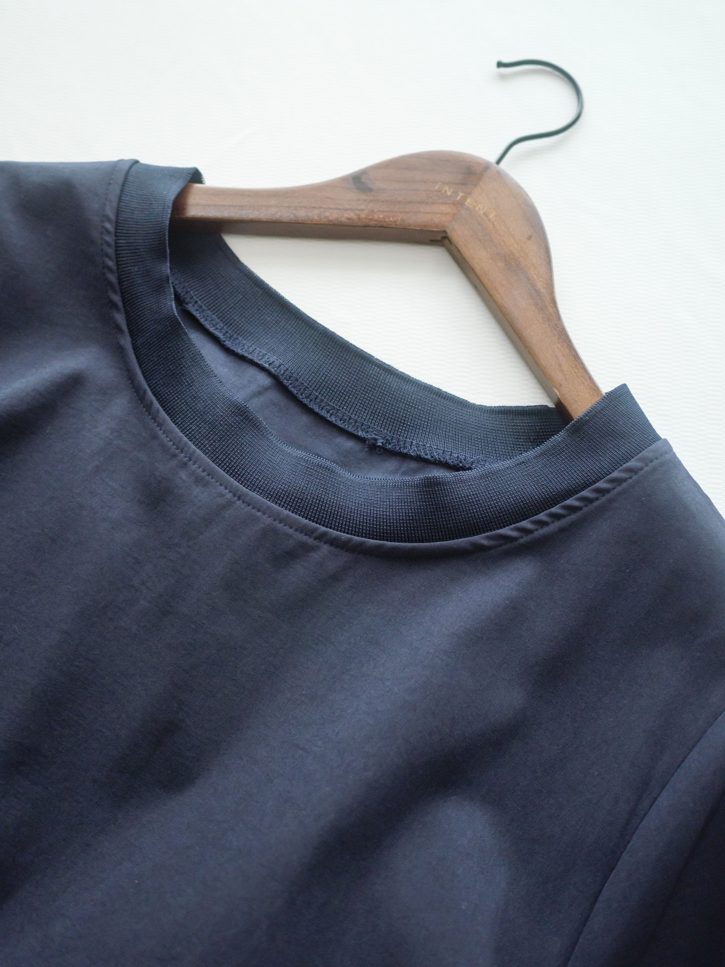 Navy Dress 輕紗圓領假兩件設計傘形連身裙/ DS1042