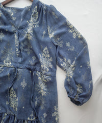 Midnight Snowflake Dress 午夜藍色雪花防皺雪紡修腰連身裙 / DS1045（pre-order)