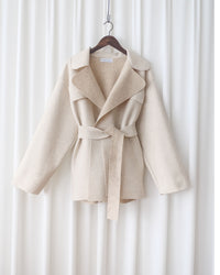 【intent X Korea label】 Oatmeal Ivory 優雅翻領蝴蝶修腰短大衣, Coat/ JK8112