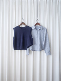 Stripe Shirt Set 不規則下擺針織背心條紋襯衫套裝/ SE9087