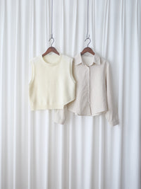 Stripe Shirt Set 不規則下擺針織背心條紋襯衫套裝/ SE9087
