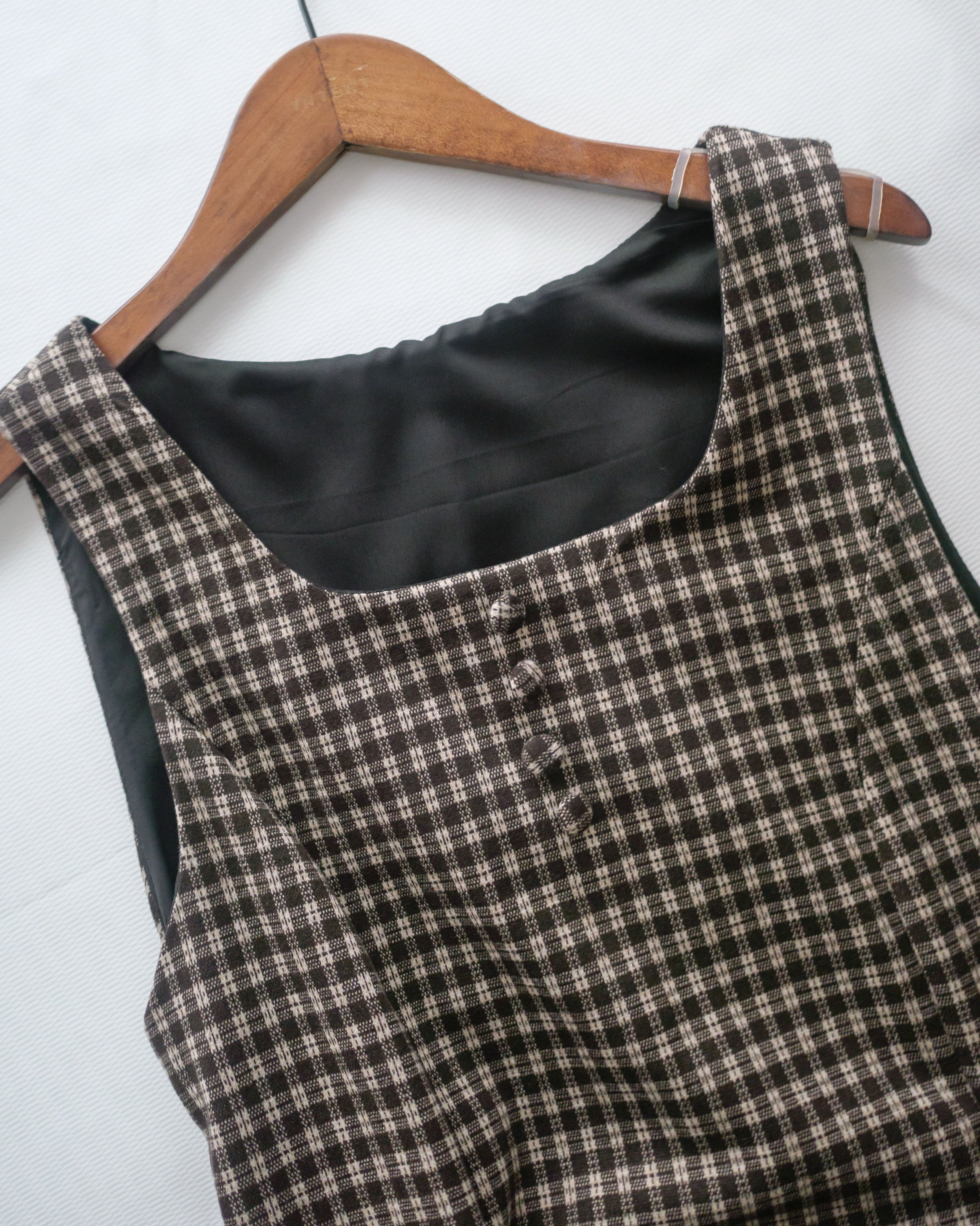 Check Set 格紋方領綁帶修腰連身裙套裝 / SE8100