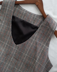 Check Vest Dress 格紋微開衩直身背心裙/ DS1051（pre-order 1月25截單)