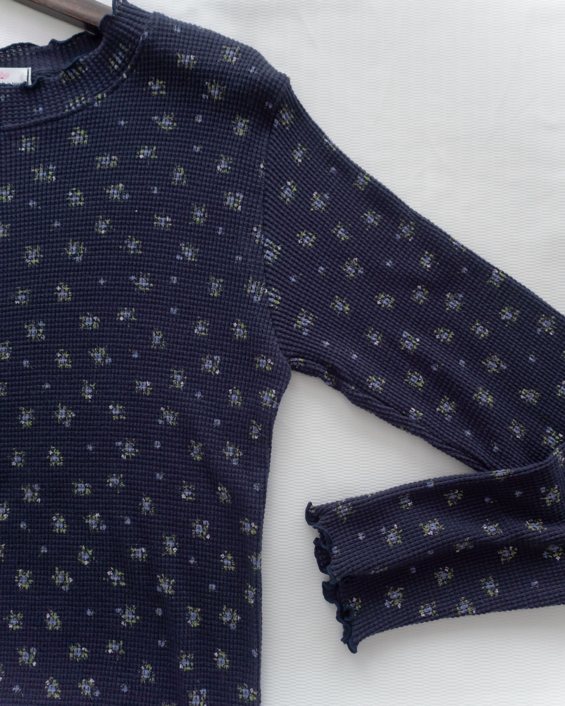 Waffle Floral Top 碎花暗格木耳邊上衣 / TP9204 (pre-order navy 1月25截單)