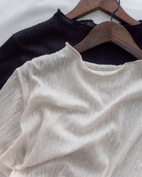 Ruffle Collar Top 直條紋皺褶微光澤感上衣/ TP9205 (pre-order ivory)