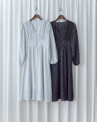 French Floral Button Dress 法式V領單色印花顯瘦腰封連身裙/ DS1060 (White Soldout)