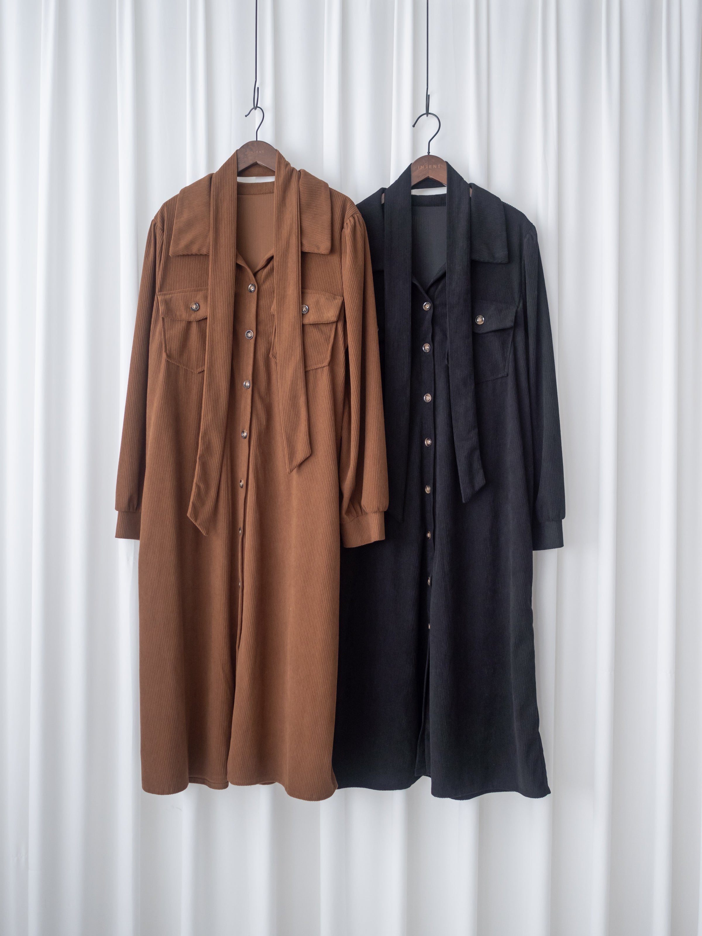 French Dress 燈芯絨暗條紋簡約口袋連身裙或外套/ DS1058 (Pre-order black 2月5日截單)