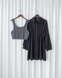 Cable Knit Vest Set 麻花針織背心收腰襯衫裙套裝 / SE8104
