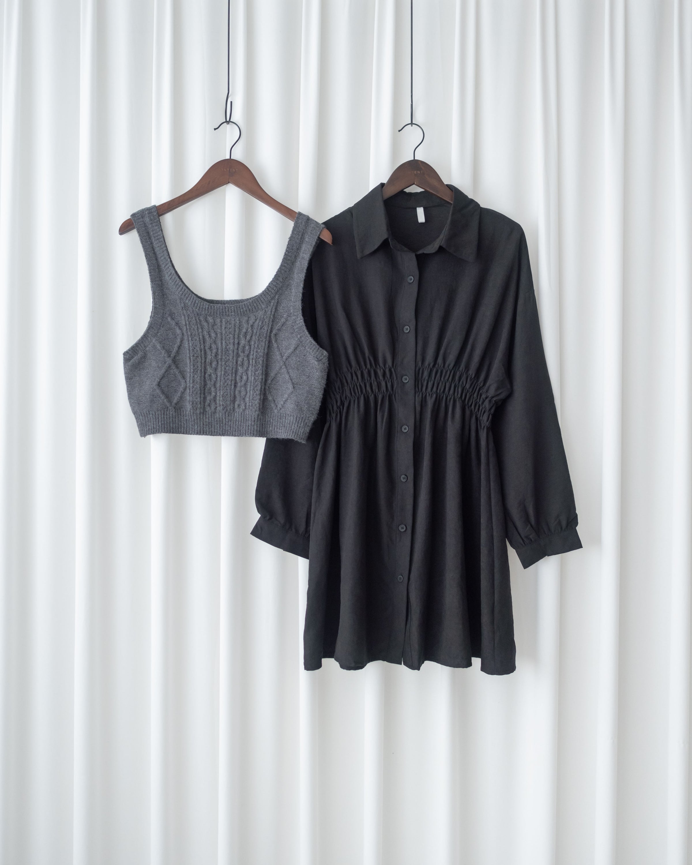 Cable Knit Vest Set 麻花針織背心收腰襯衫裙套裝 / SE8104