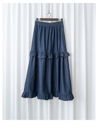 Denim Flair Skirt 荷葉邊拼接牛仔車線傘裙/ SK8928