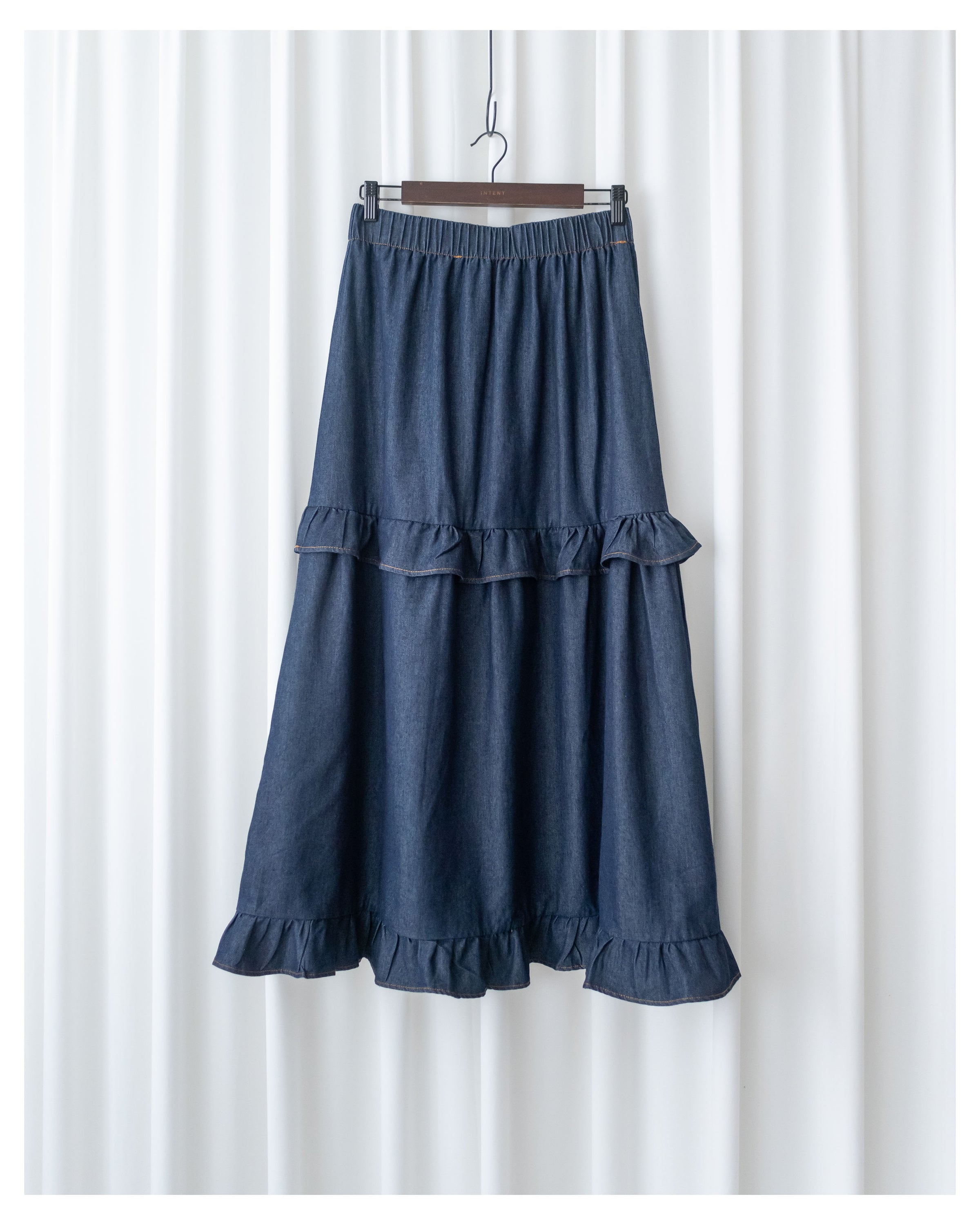 Denim Flair Skirt 荷葉邊拼接牛仔車線傘裙/ SK8928