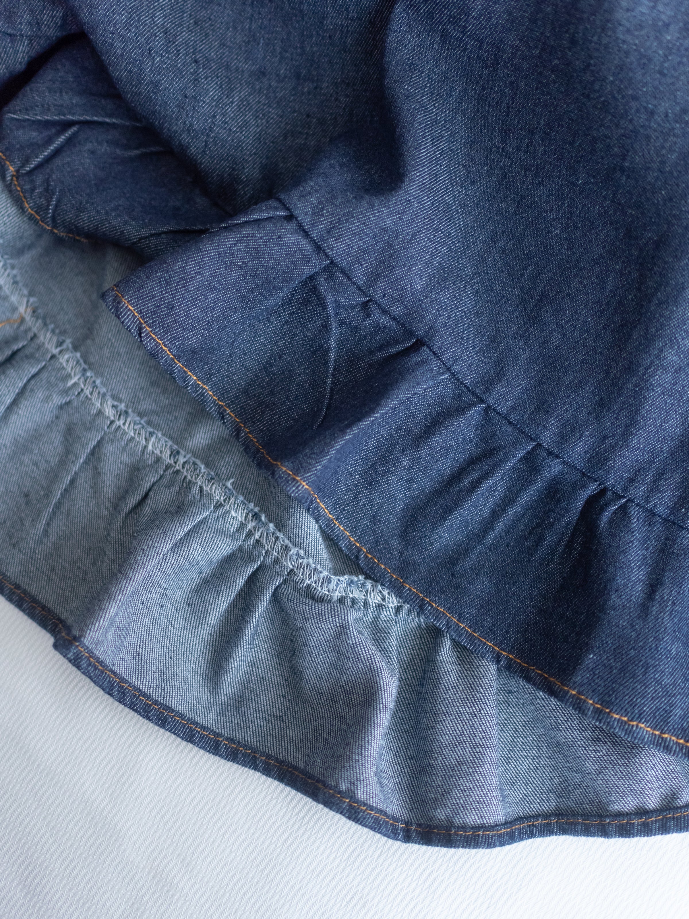 Denim Flair Skirt 荷葉邊拼接牛仔車線傘裙/ SK8928