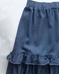 Denim Flair Skirt 荷葉邊拼接牛仔車線傘裙/ SK8928