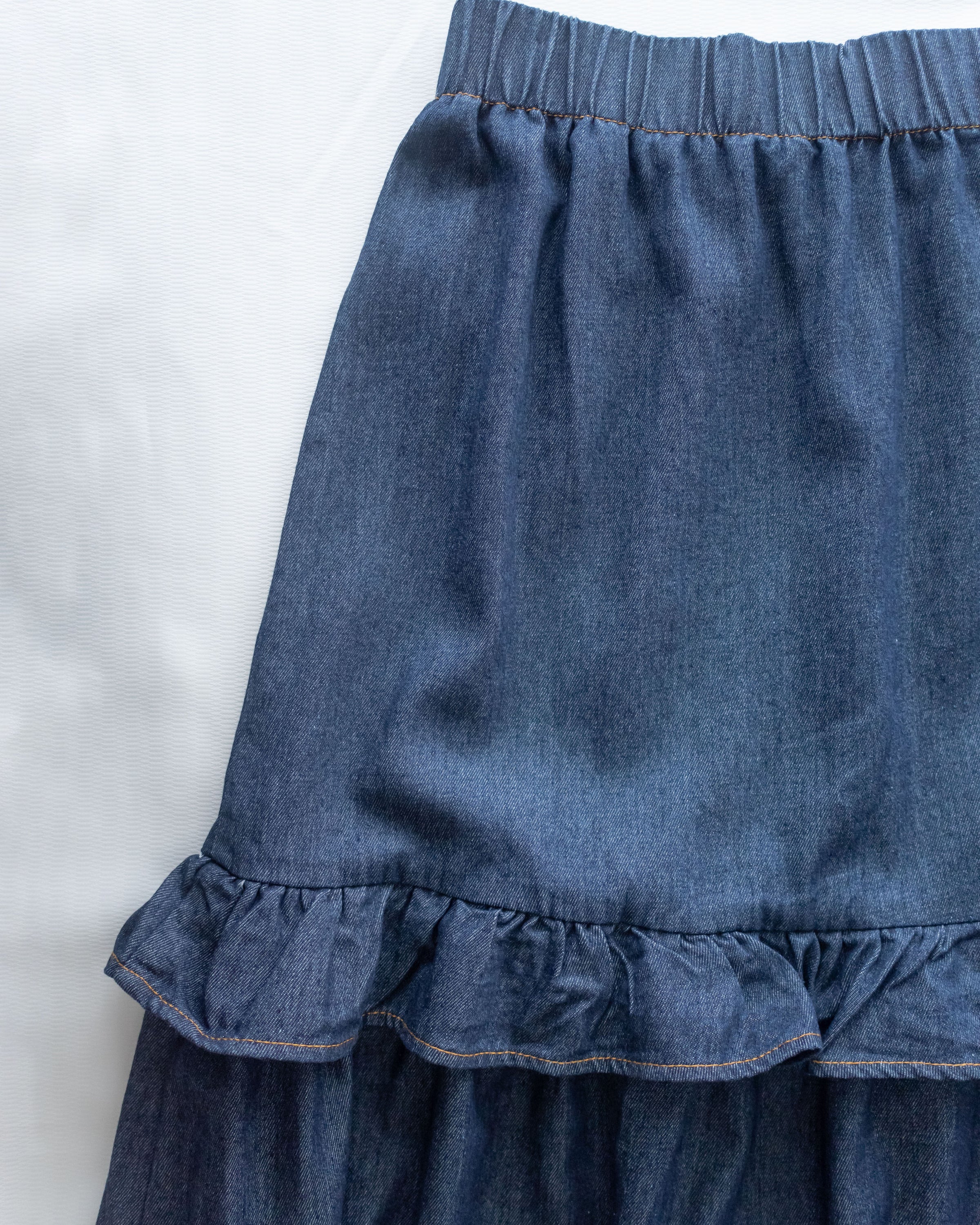Denim Flair Skirt 荷葉邊拼接牛仔車線傘裙/ SK8928