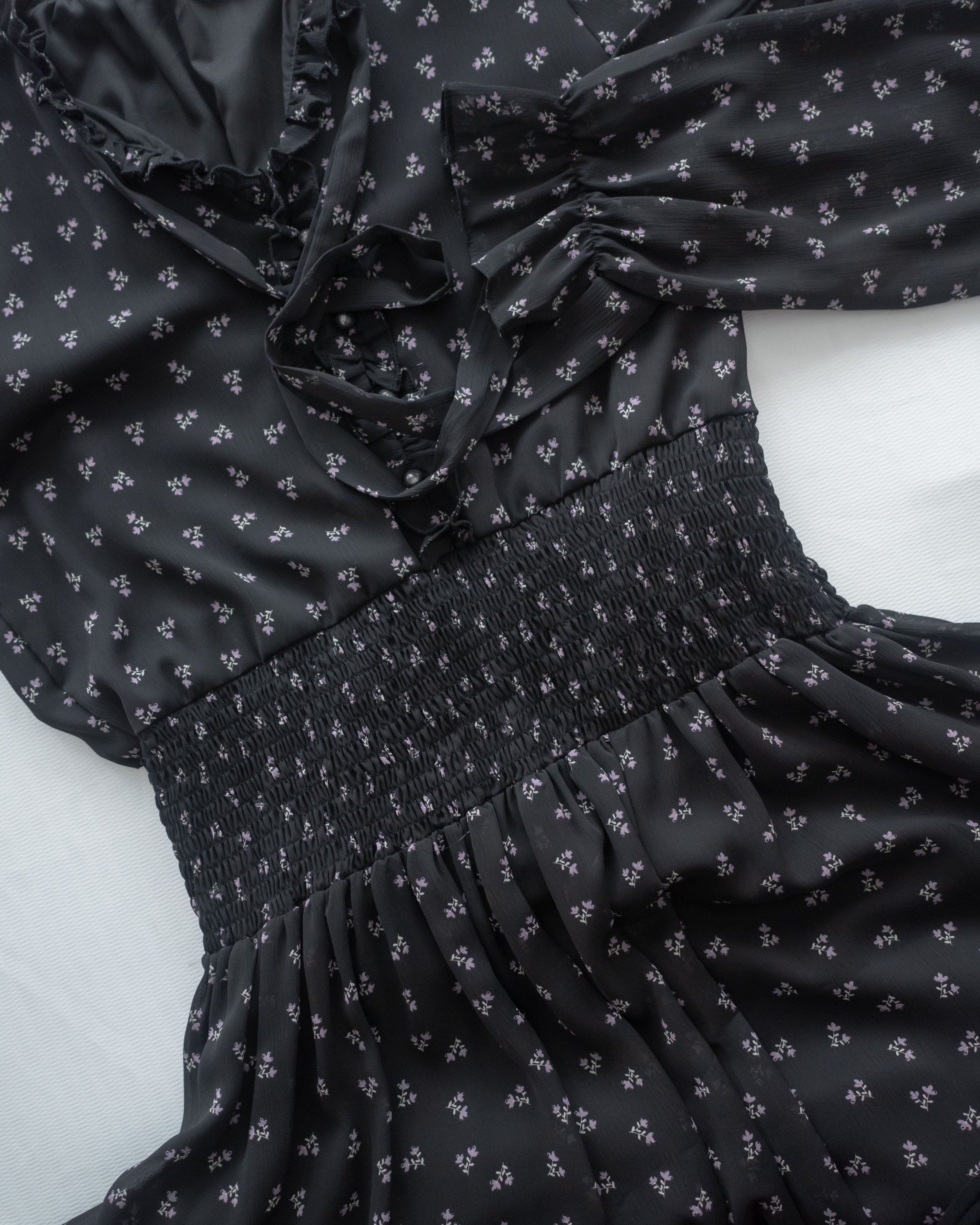 Star Floral Dress 雪紡星花木耳邊修腰連身裙/ DS1064 (Pre-order 2月5日截單)