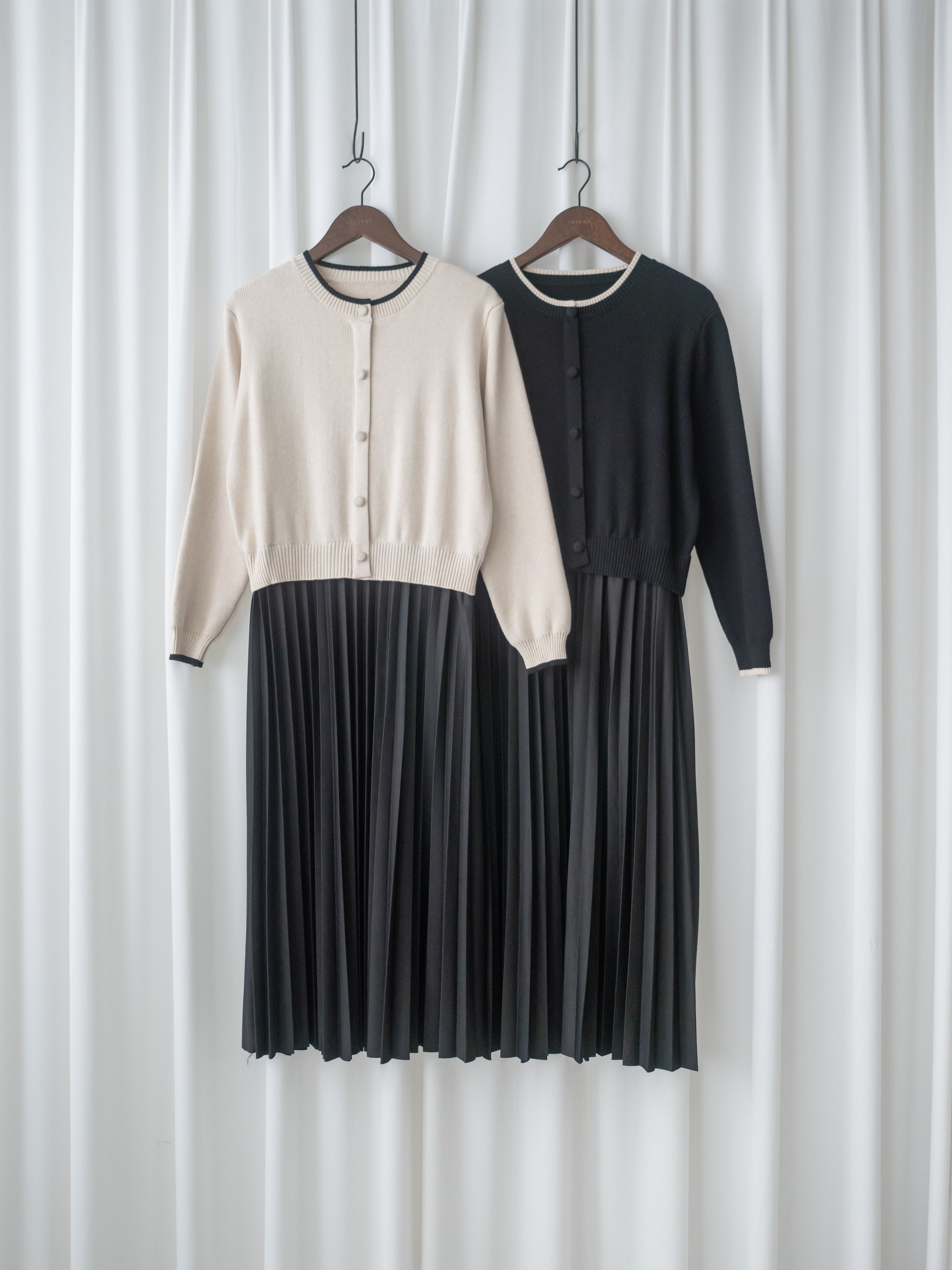 Pleated Cardigan Dress 小香風拼色針織外套假兩件百褶長裙/ DS1067 (pre-order 2月5日截單)