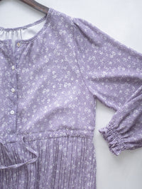 BabyBreath Pleated Dress 滿天星印花繫帶飄逸百褶長裙/ DS1063 (Pre-order lavender 2月5日截單)