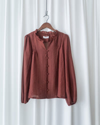 BrickRed Ruffle V Blouse 磚紅立體壓褶 V領荷葉邊襯衫/ BU9129