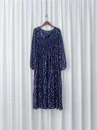 [Style 6] Midnight Starry Floral Dress 深藍繁星小V領顯瘦橡筋連身裙/ DS1070（優惠至 2月13日）