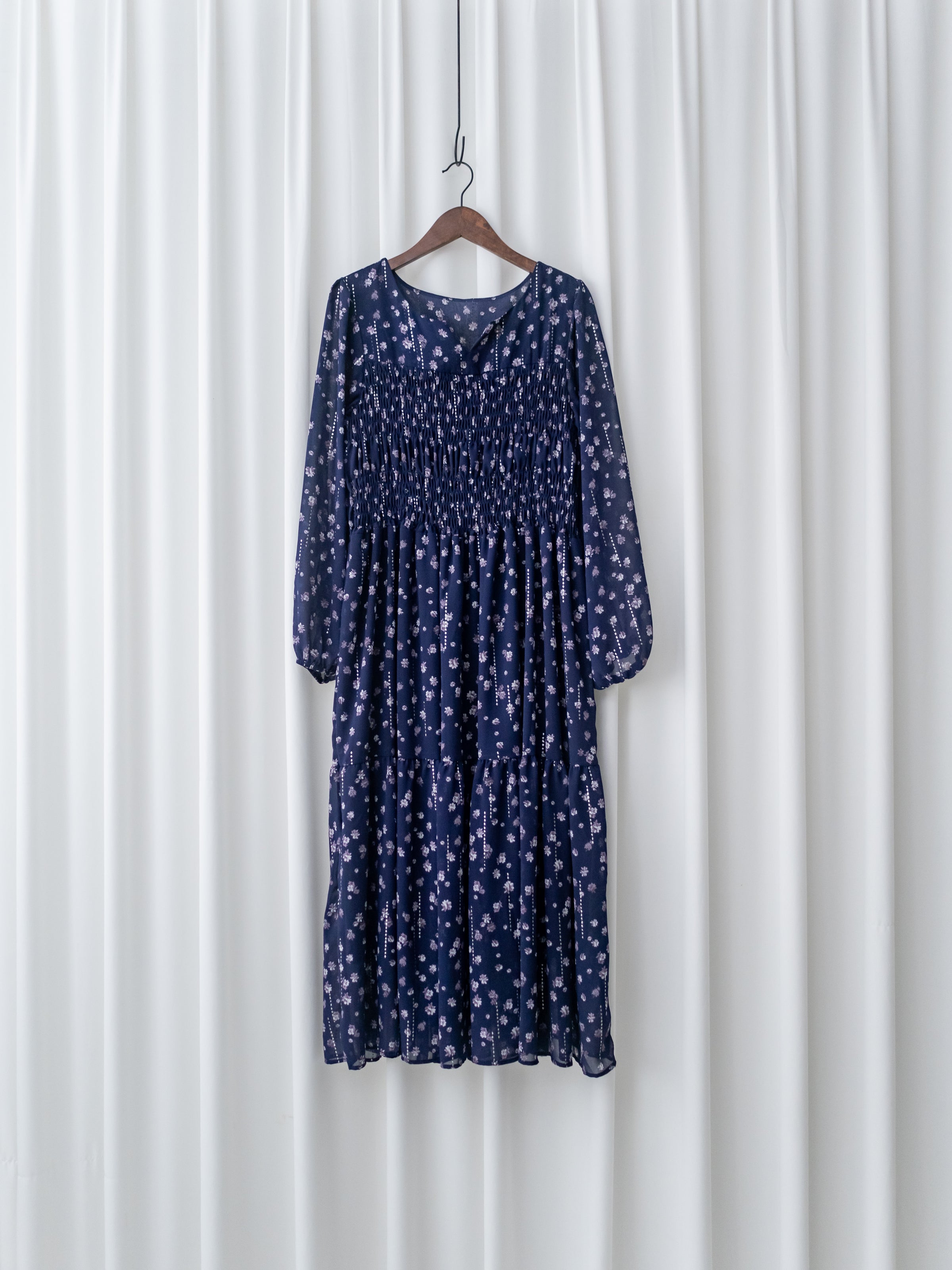 [Style 6] Midnight Starry Floral Dress 深藍繁星小V領顯瘦橡筋連身裙/ DS1070（優惠至 2月13日）